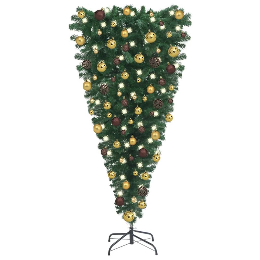vidaXL Upside-down Artificial Christmas Tree with LEDs&Ball Set 59.1", 3078015. Picture 1