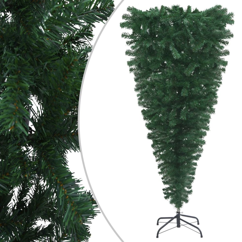vidaXL Upside-down Artificial Christmas Tree with LEDs&Ball Set 59.1", 3078015. Picture 2