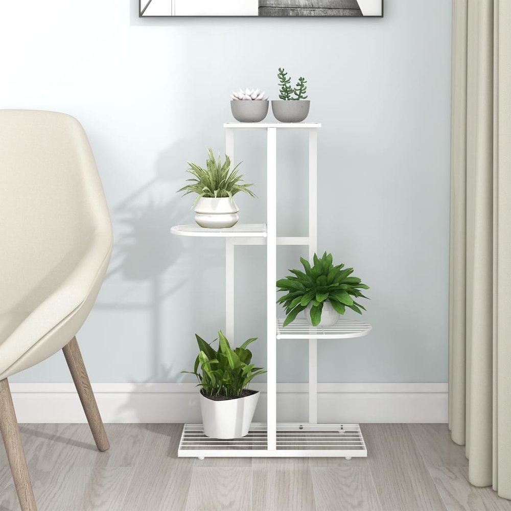 Plant Stand White Metal Medium Shelving Plant Stand. Picture 1