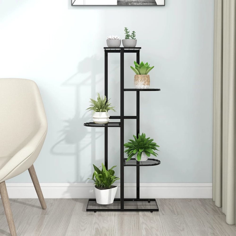 5-Floor Flower Stand 16.9"x8.7"x38.6" Black Metal. Picture 1