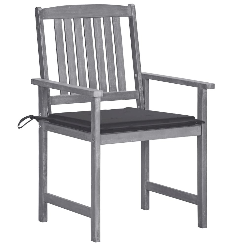Garden Chair Set of 6 Grey Solid Acacia Wood, Polyester Medium. Picture 2