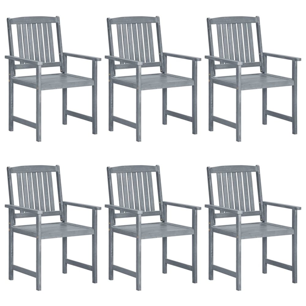 Garden Chair Set of 6 Grey Solid Acacia Wood, Polyester Medium. Picture 3