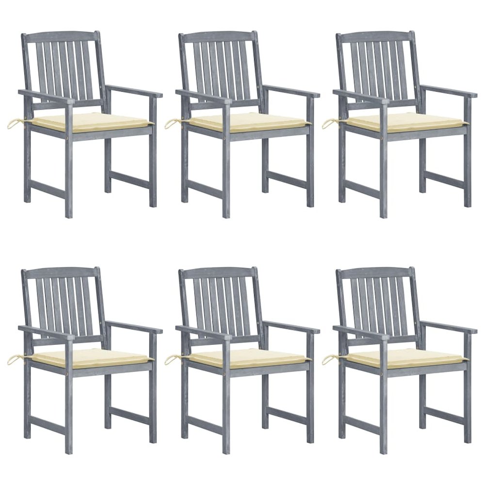 Garden Chair Set of 6 Grey Solid Acacia wood Medium Durable. Picture 1