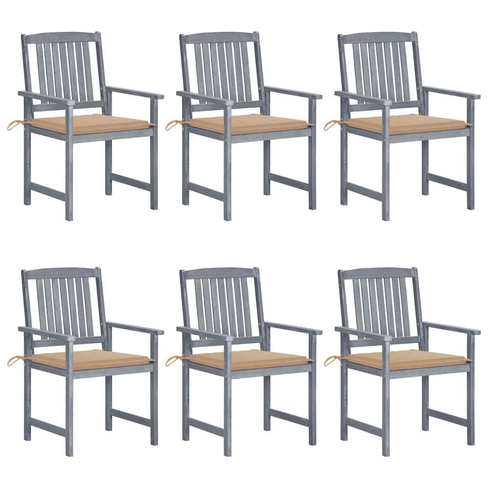 vidaXL Patio Chairs with Cushions 6 pcs Solid Acacia Wood Gray, 3078210. Picture 1