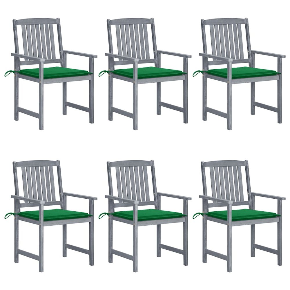 Patio Chair Set of 6 Gray Solid Acacia wood, Polyester Standard. Picture 1