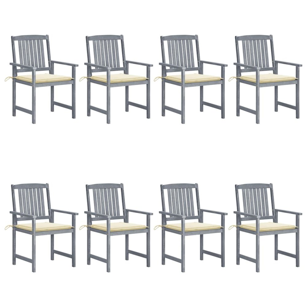 Garden Chair Set of 8 Grey Solid acacia wood, 100% polyester. Picture 1