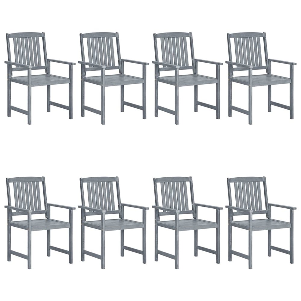 Garden Chair Set of 8 Grey Solid acacia wood, 100% polyester. Picture 3