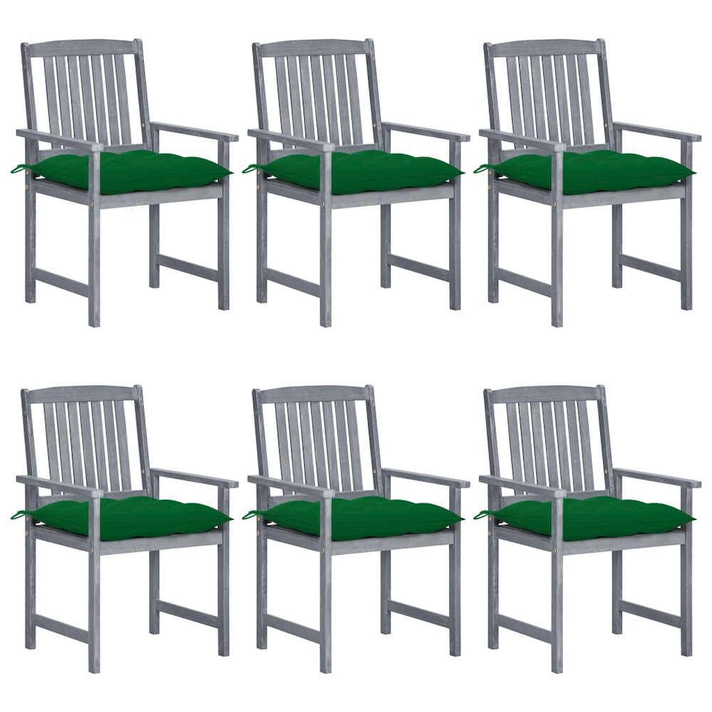 vidaXL Patio Chairs with Cushions 6 pcs Solid Acacia Wood Gray, 3078242. Picture 1