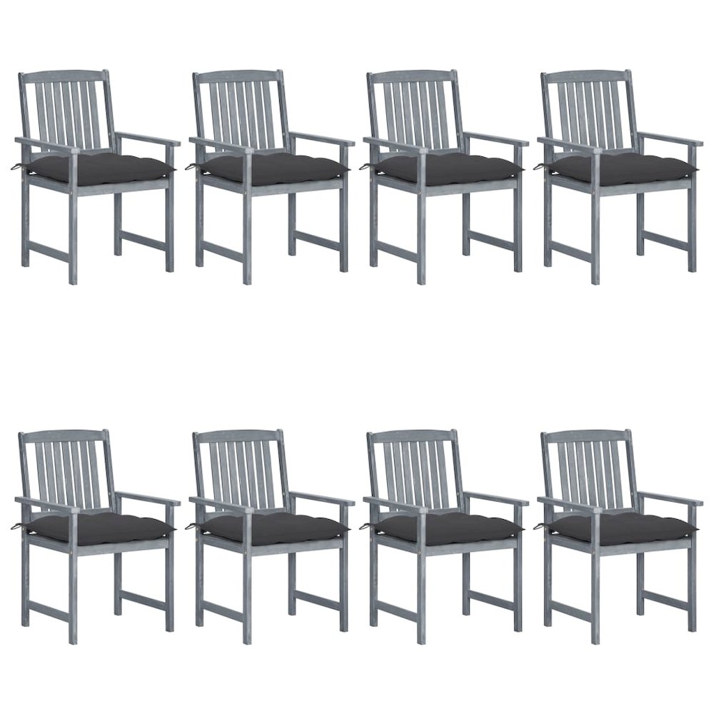 Garden Chair Set of 8 Grey Solid acacia wood and polyester 8 pcs. Picture 1