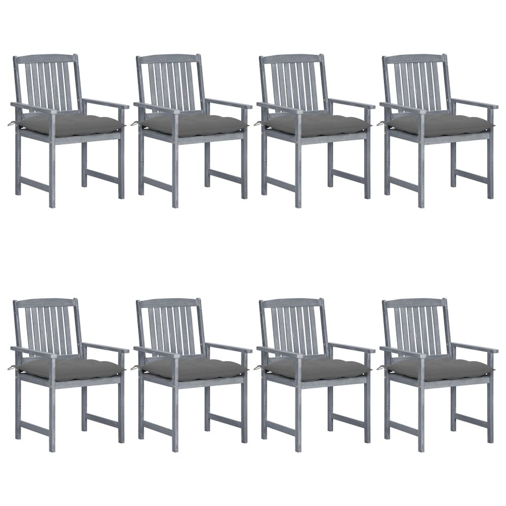 Patio Chair Set of 8 Gray Solid Acacia wood Standard Durable. Picture 1