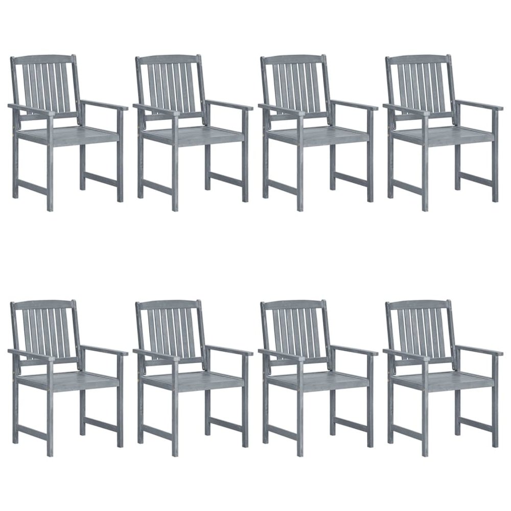 Patio Chair Set of 8 Gray Solid Acacia Wood Regular Seats Many. Picture 3