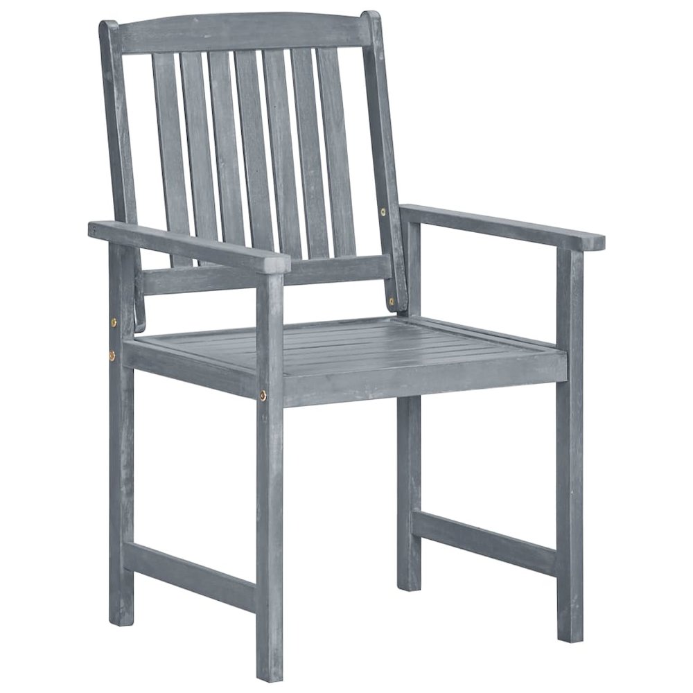 Patio Chair Set of 8 Gray Solid Acacia Wood Regular Seats Many. Picture 4