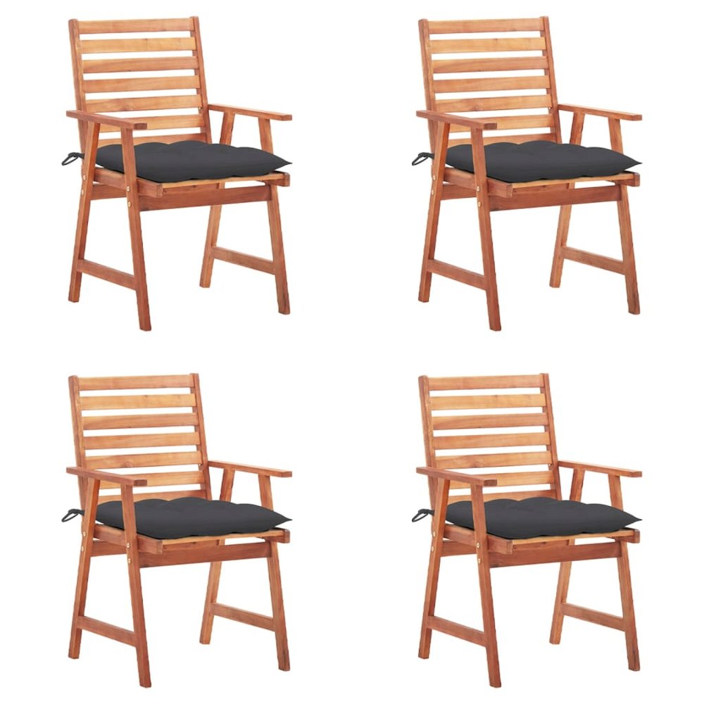 Outdoor Chair Set of 4 Anthracite cushion, Natural wood. Picture 1