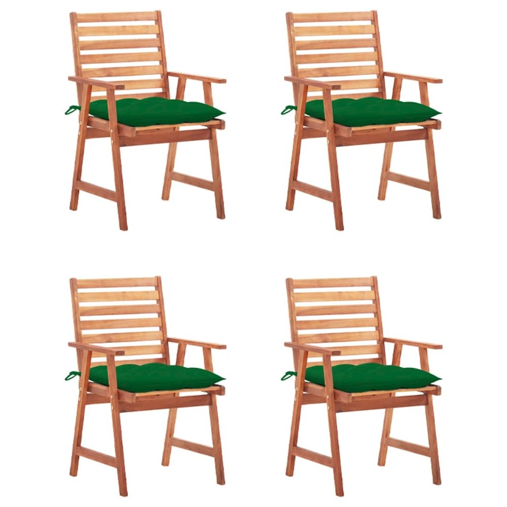 Patio Chair Set of 4 Brown, Green Solid Acacia wood, Polyester. Picture 1