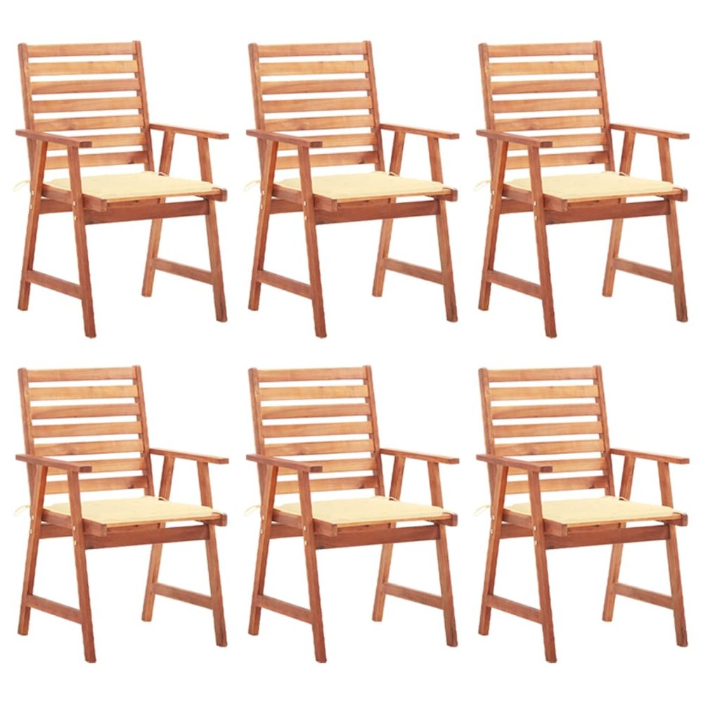 Patio Dining Chairs 6 pcs with Cushions Solid Acacia Wood. Picture 1