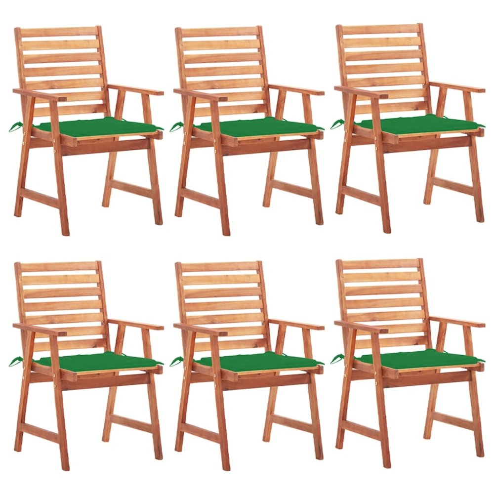 Patio Chair Set of 6 Natural Wood Solid Acacia Wood, 100% Polyester. Picture 1