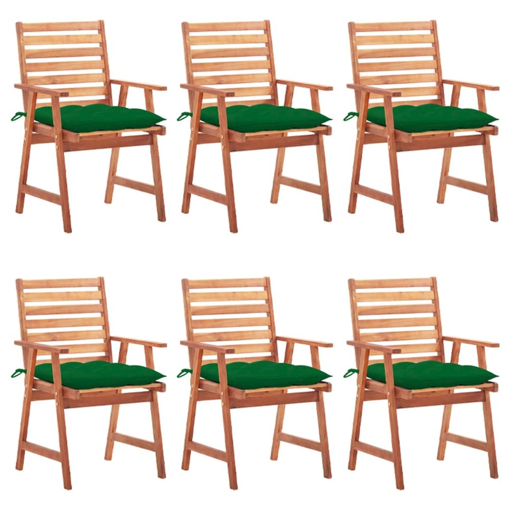 Patio Chair Set of 6 Wood and Green Cushion. Picture 1