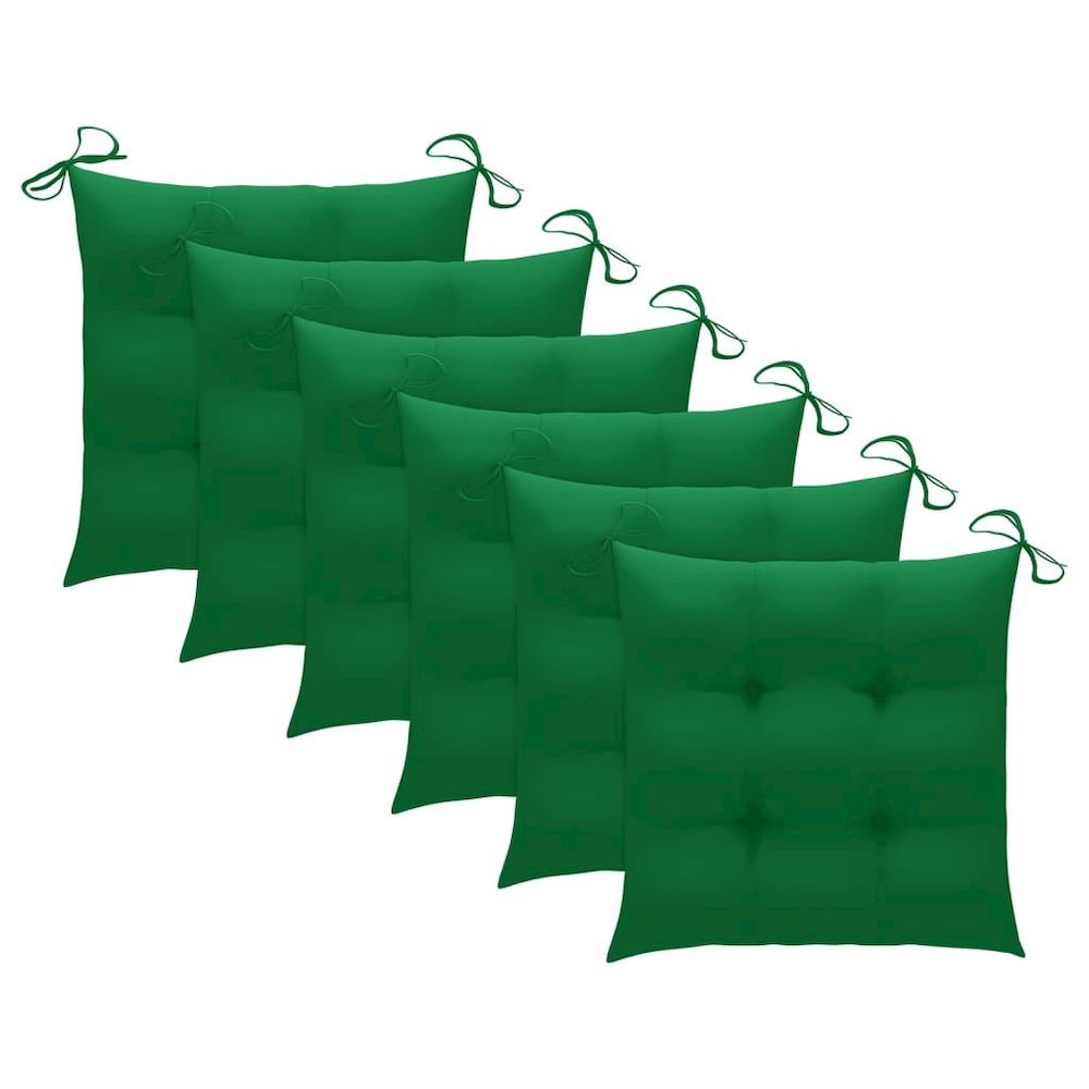 Patio Chair Set of 6 Wood and Green Cushion. Picture 4