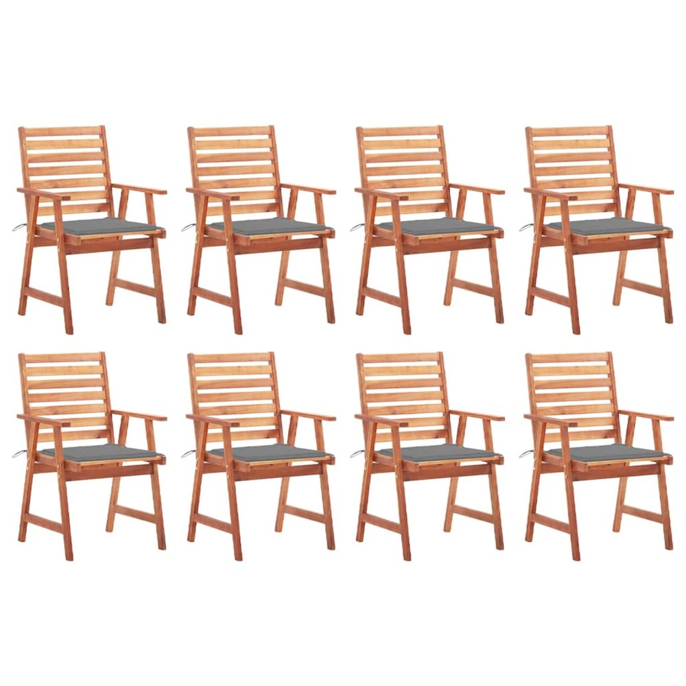 Outdoor Chair Set of 8 Natural Solid Acacia wood Standard. Picture 1