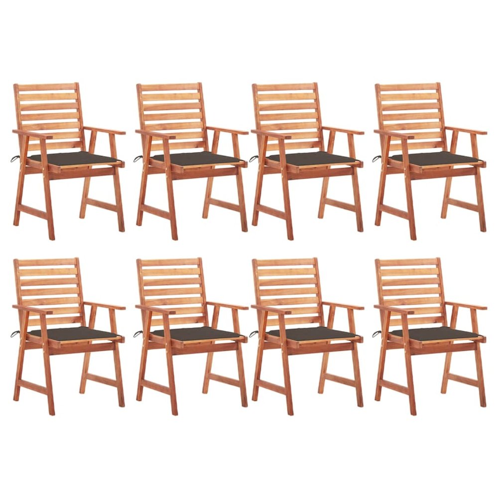 Patio Chair Set of 8 Taupe Cushion, Natural Wood. Picture 1