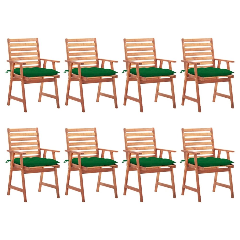 Patio Chair Set of 8 Natural wood and green. Picture 1
