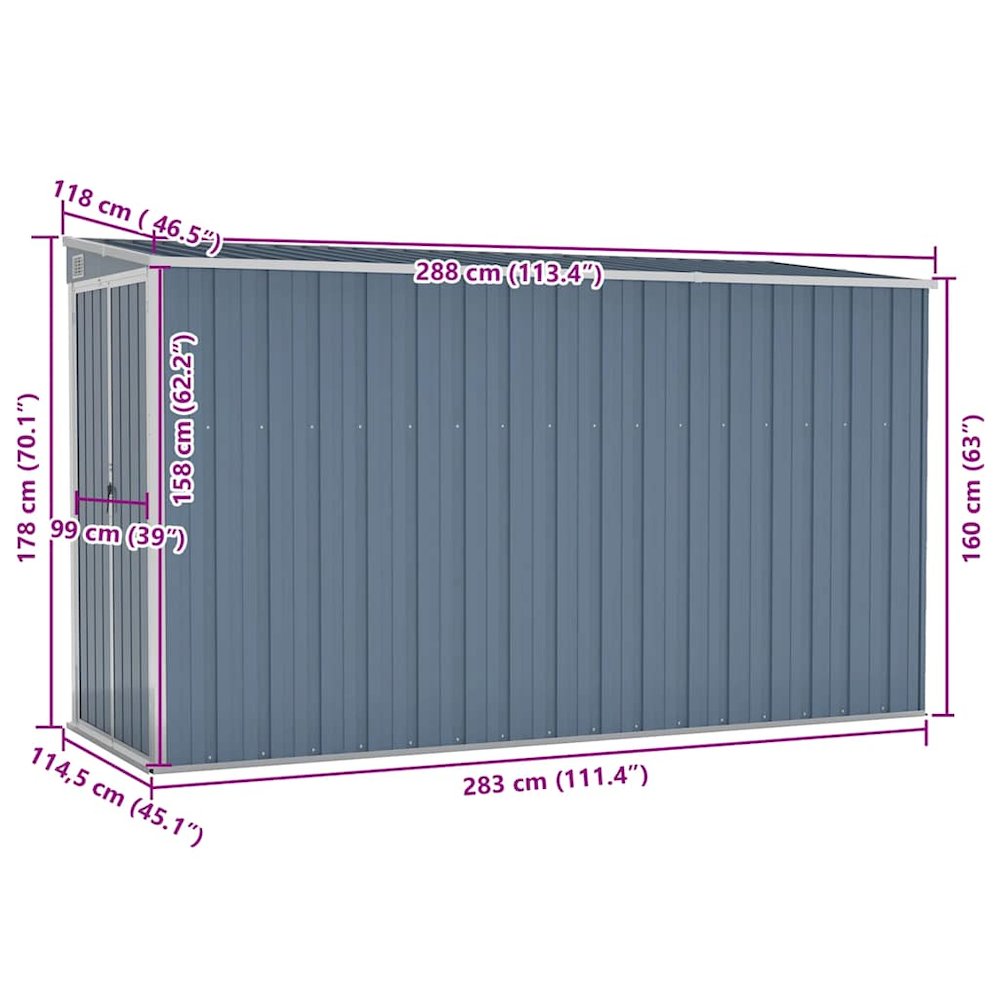 Garden Shed Grey Galvanized Steel Large Garden Shed Rectangular. Picture 8