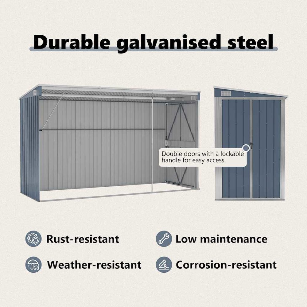 Garden Shed Grey Galvanized Steel Large Garden Shed Rectangular. Picture 9