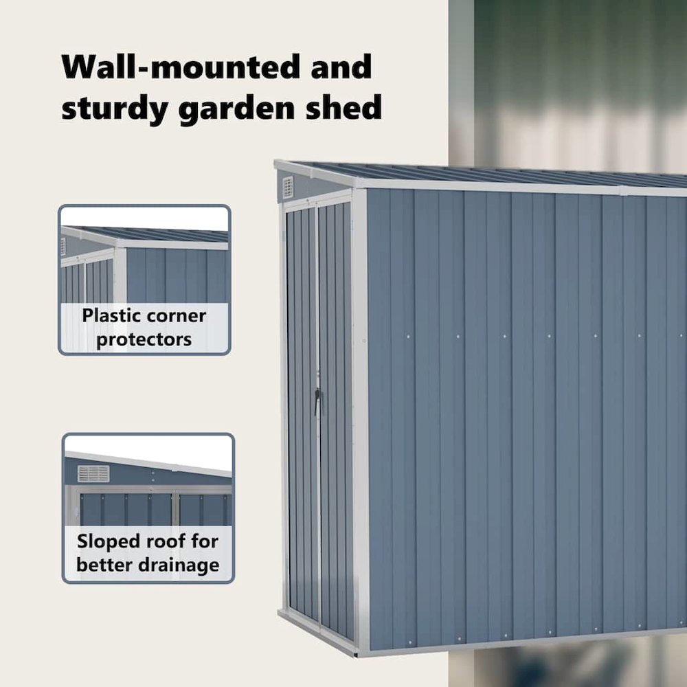 Garden Shed Grey Galvanized Steel Large Garden Shed Rectangular. Picture 11