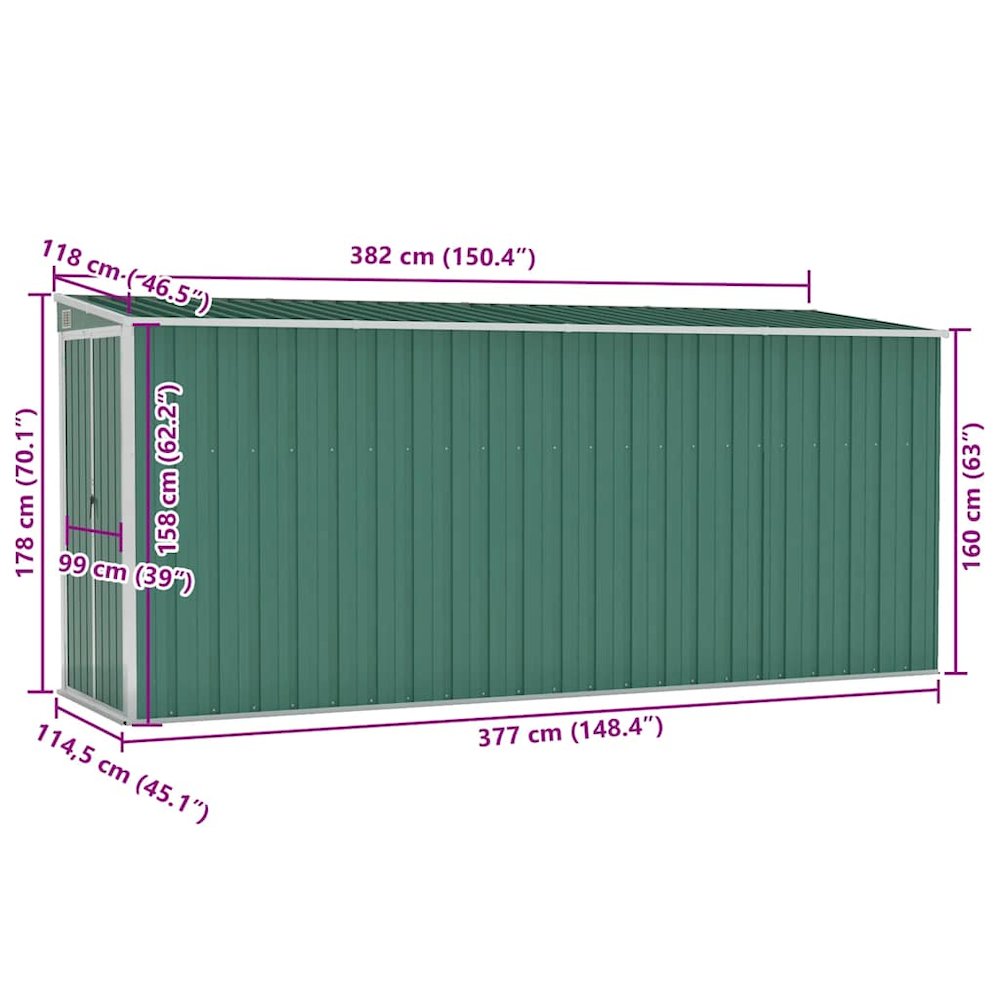 Garden Shed Green Galvanized steel and metal Large Garden Shed. Picture 8