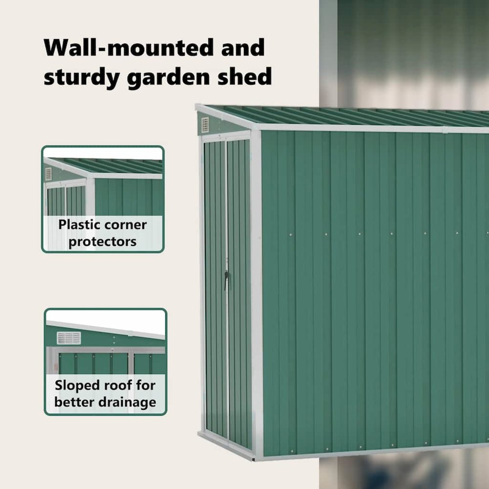 Garden Shed Green Galvanized steel and metal Large Garden Shed. Picture 11