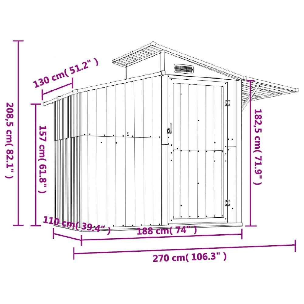 Garden Shed Anthracite Galvanized Steel, PC board Large. Picture 7