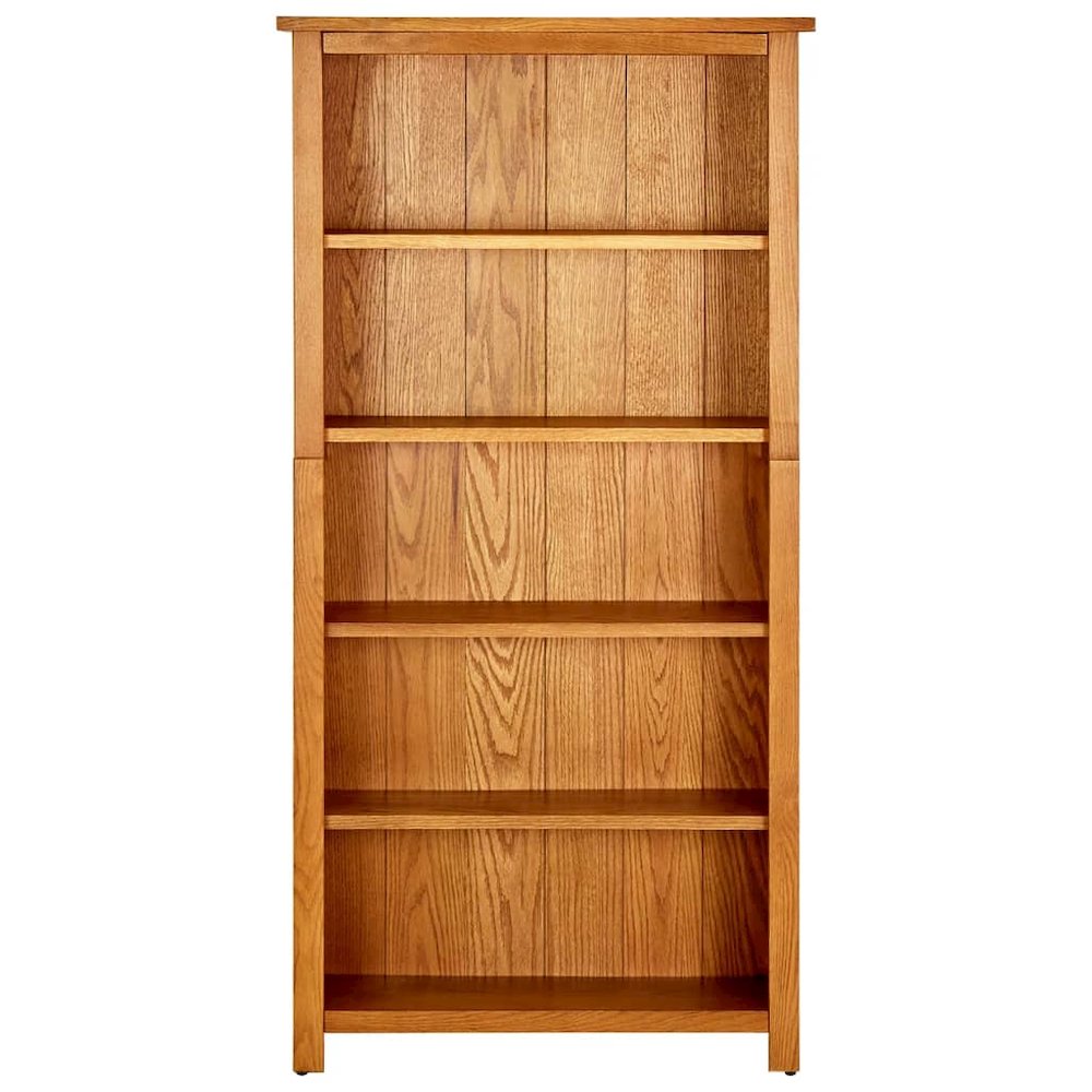 vidaXL 5-Tier Bookcase 27.5"x8.6"x55.1" Solid Oak Wood. Picture 2