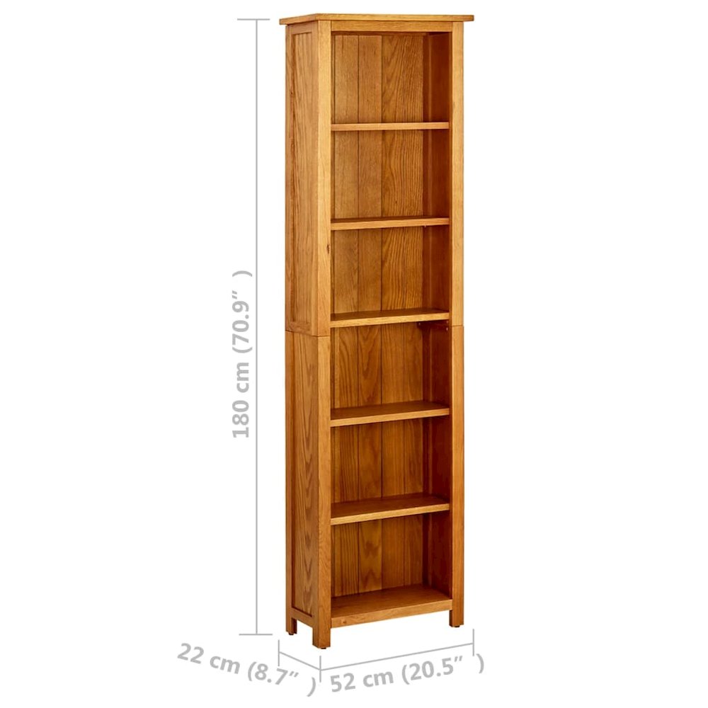 Bookcase Natural Oak Solid Oak Wood Six-Tier Bookcase. Picture 6
