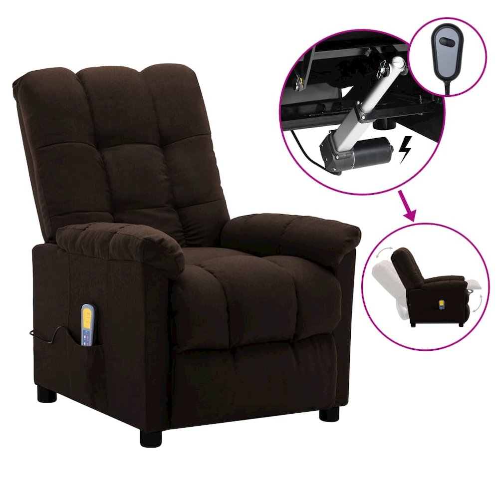 vidaXL Electric Massage Recliner Dark Brown Fabric. Picture 1