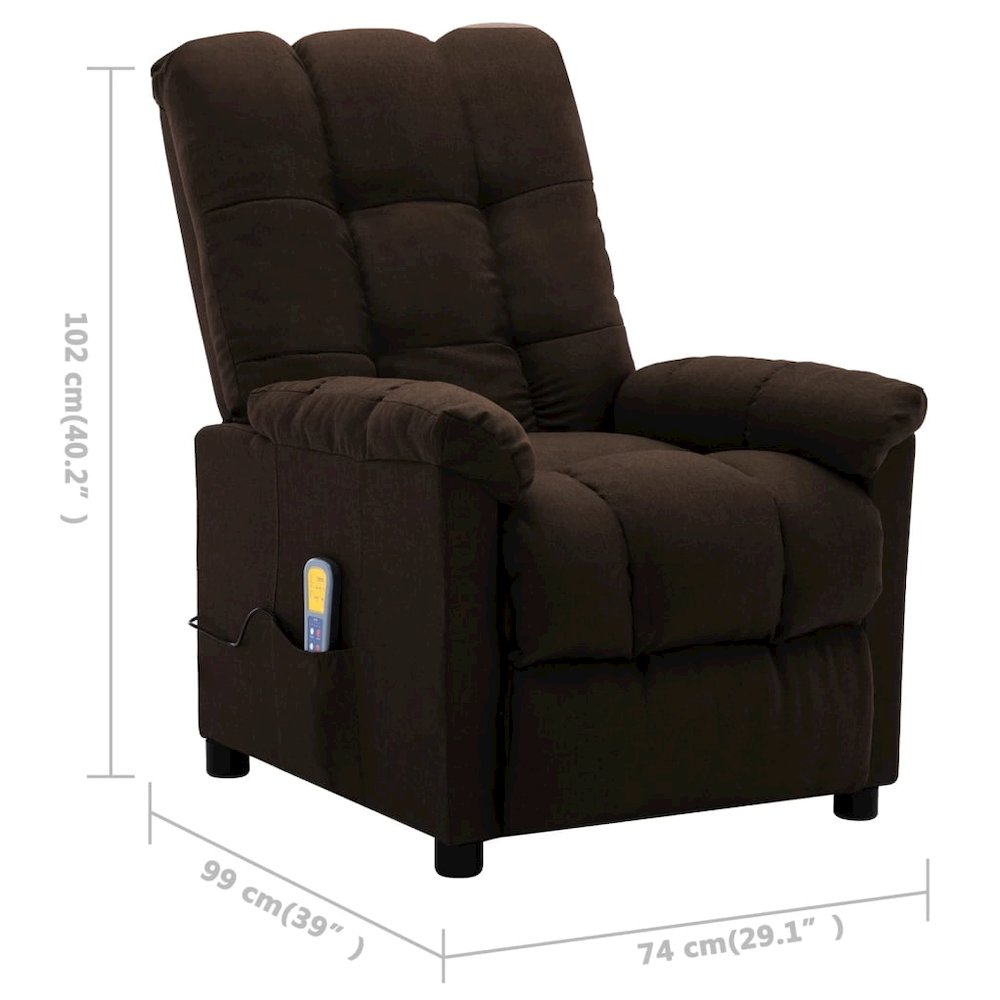 vidaXL Electric Massage Recliner Dark Brown Fabric. Picture 11