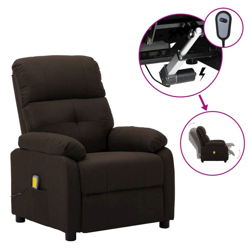 Massage Recliner Dark brown Fabric upholstery Standard. Picture 1