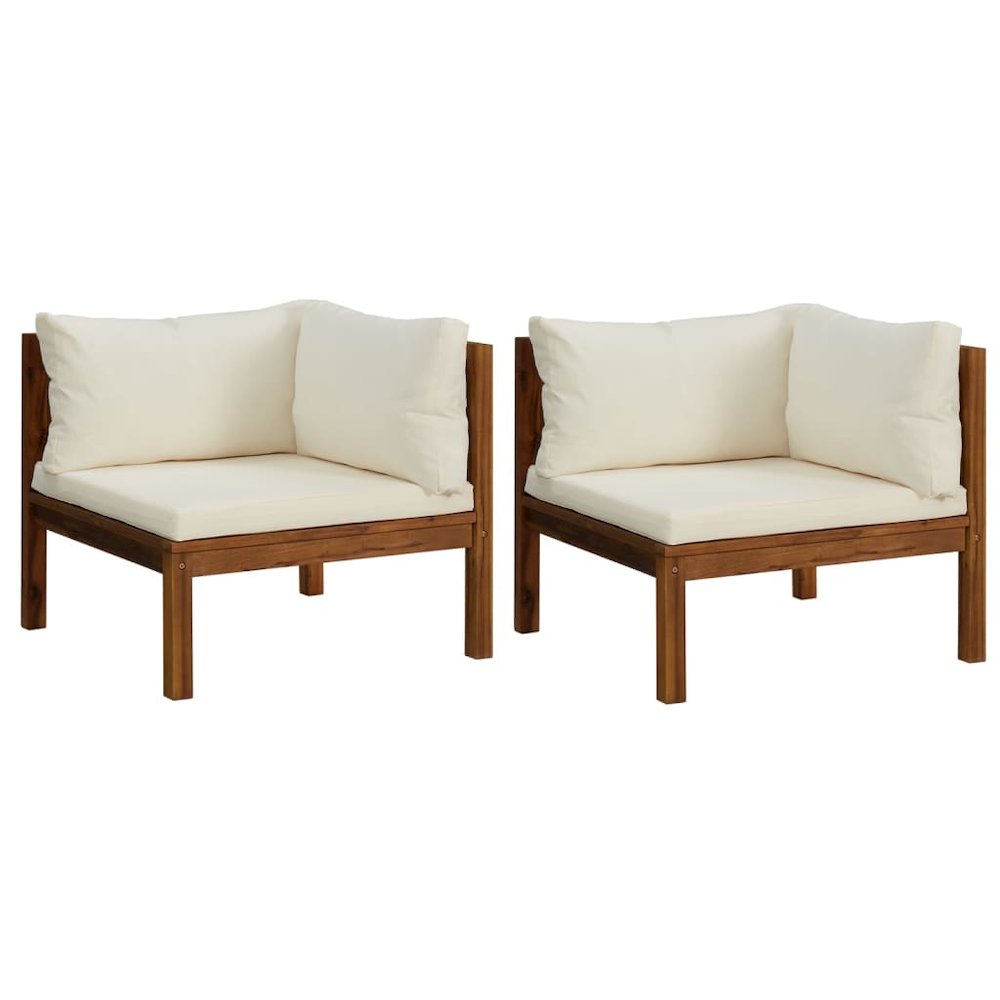 Corner Sofa Cream White Solid Acacia Wood, 100% polyester cushions. Picture 1