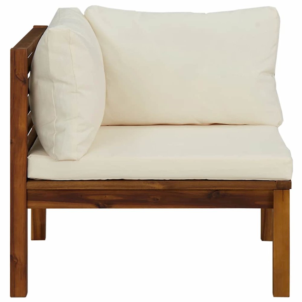 Corner Sofa Cream White Solid Acacia Wood, 100% polyester cushions. Picture 5
