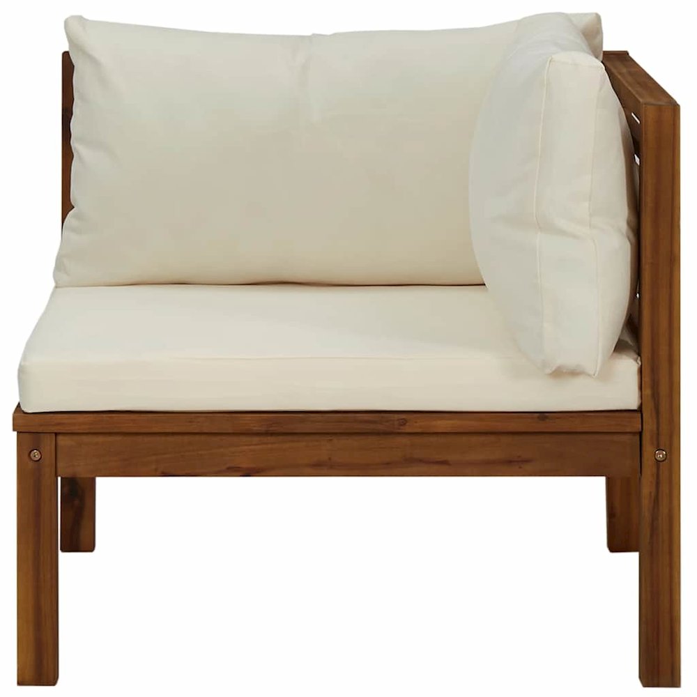 Corner Sofa Cream White Solid Acacia Wood, 100% polyester cushions. Picture 6