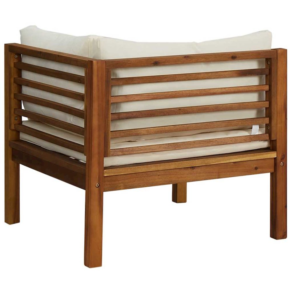 Corner Sofa Cream White Solid Acacia Wood, 100% polyester cushions. Picture 7