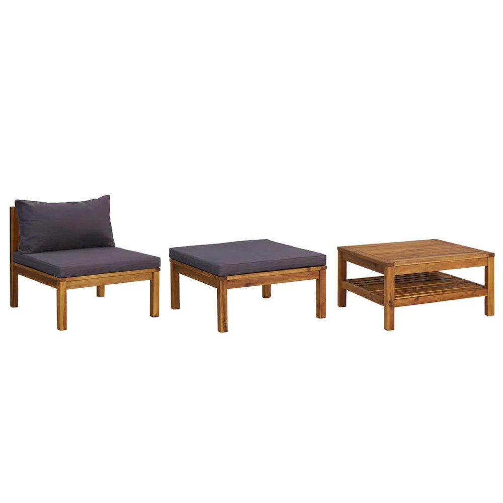 Garden Lounge Set Dark Grey Solid Acacia Wood, 100% polyester. Picture 2