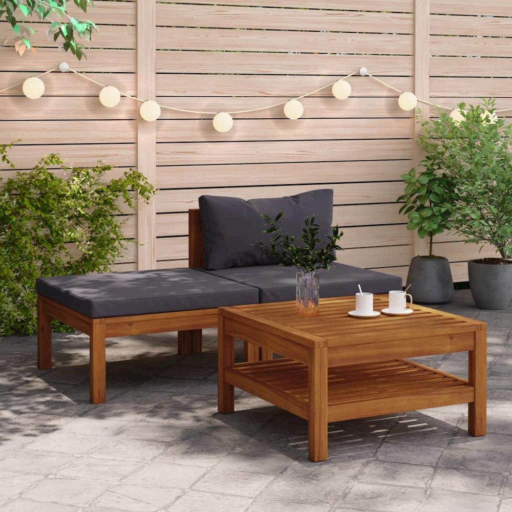 Garden Lounge Set Dark Grey Solid Acacia Wood, 100% polyester. Picture 1