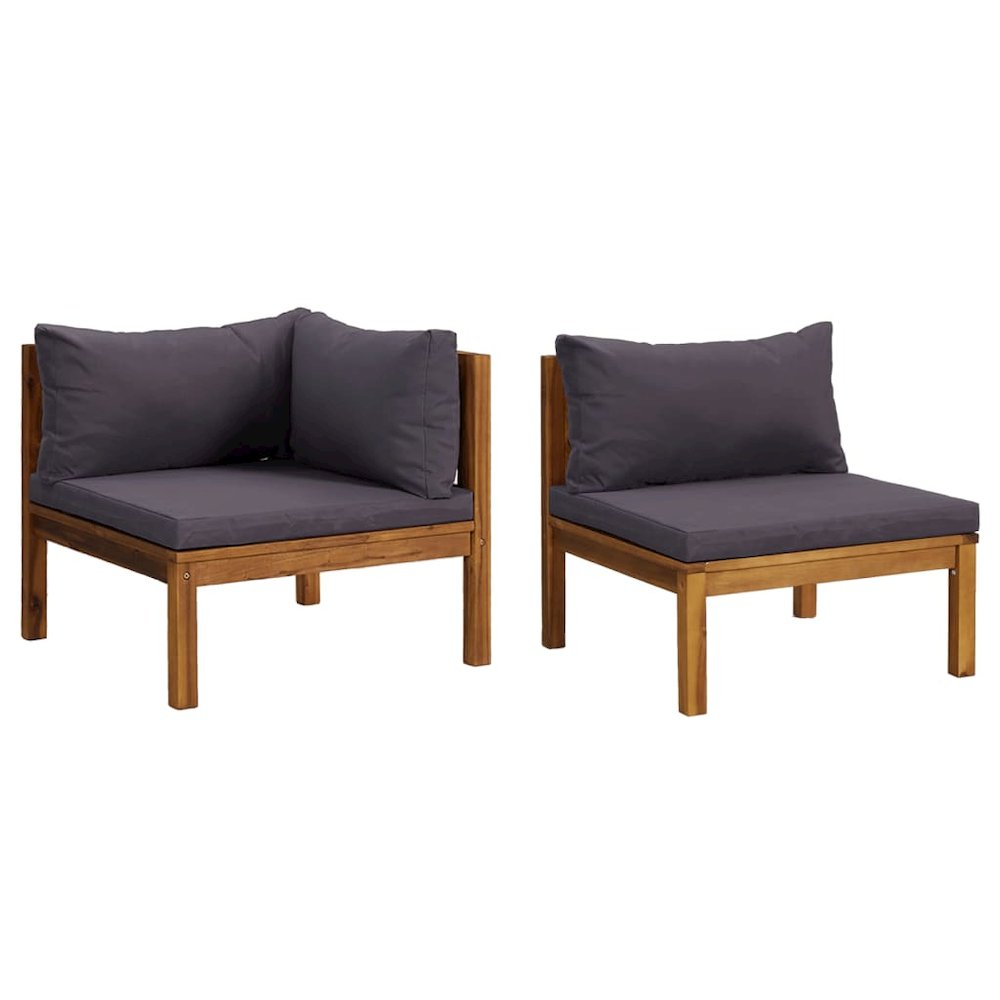 Sofa Set Dark Grey Solid Acacia Wood Modular Sofa Set. Picture 2