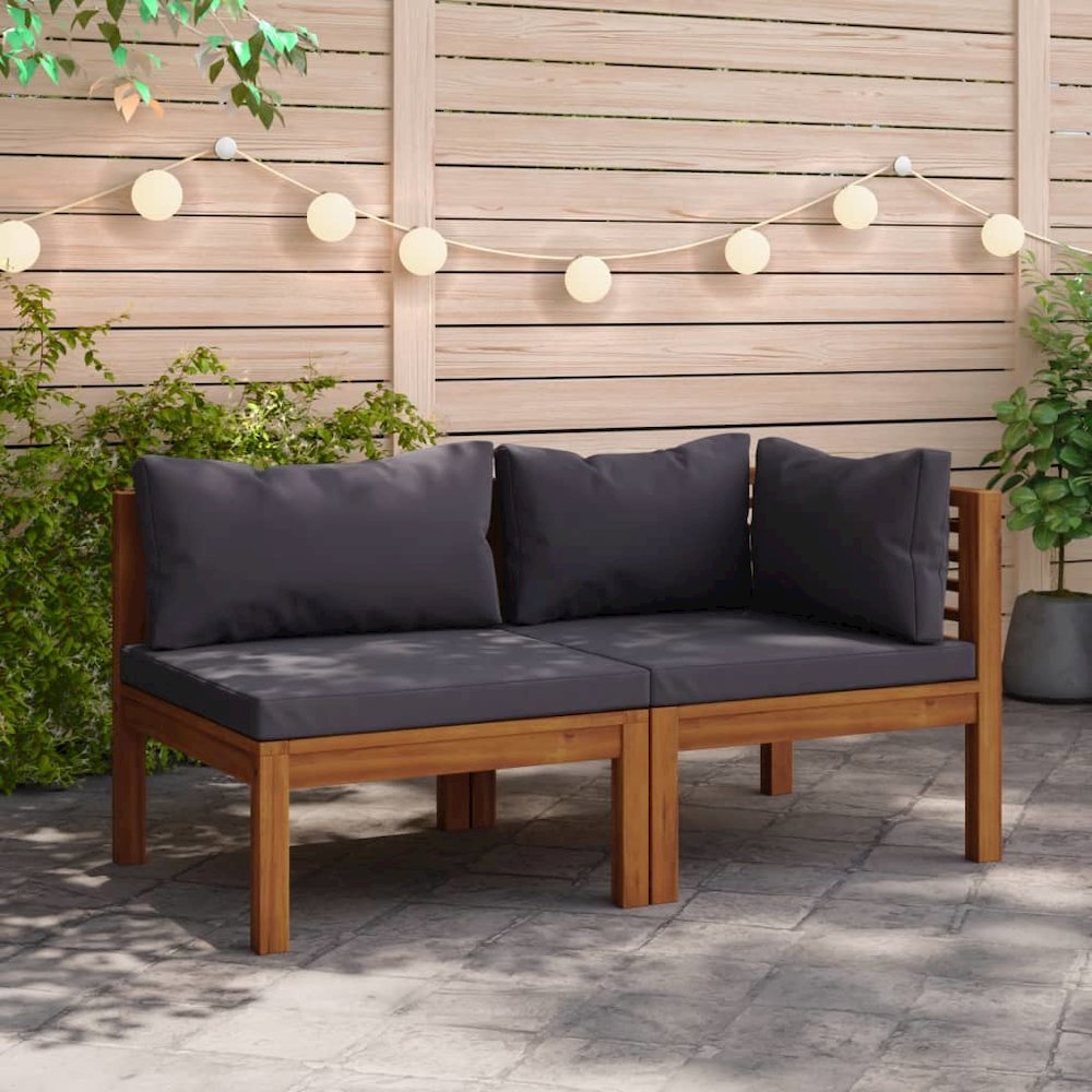 Sofa Set Dark Grey Solid Acacia Wood Modular Sofa Set. Picture 1