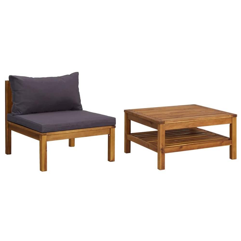 Garden Sofa Set Dark Grey Solid Acacia wood, Polyester Medium. Picture 2