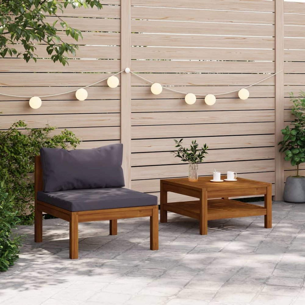 Garden Sofa Set Dark Grey Solid Acacia wood, Polyester Medium. Picture 1
