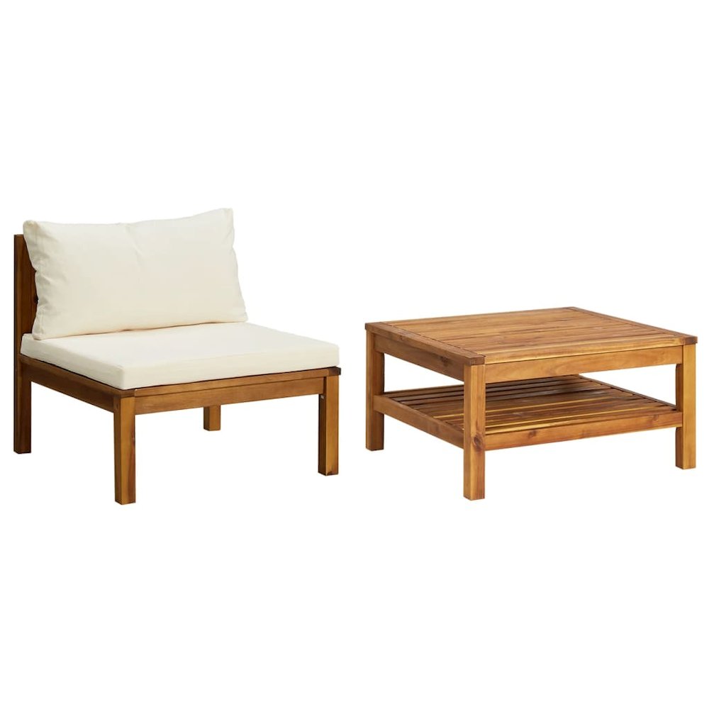 Garden Sofa Set Cream White Solid Acacia Wood, Polyester Fabric. Picture 2