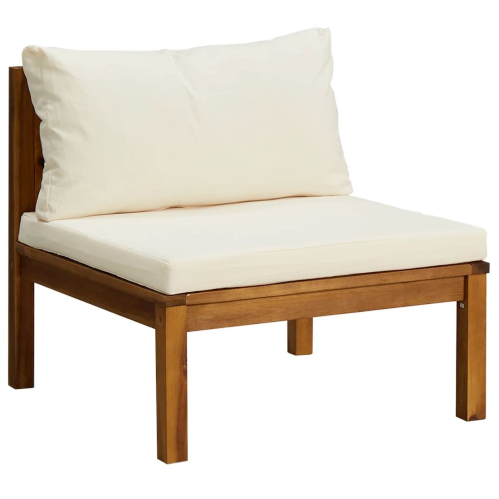 Garden Sofa Set Cream White Solid Acacia Wood, Polyester Fabric. Picture 3