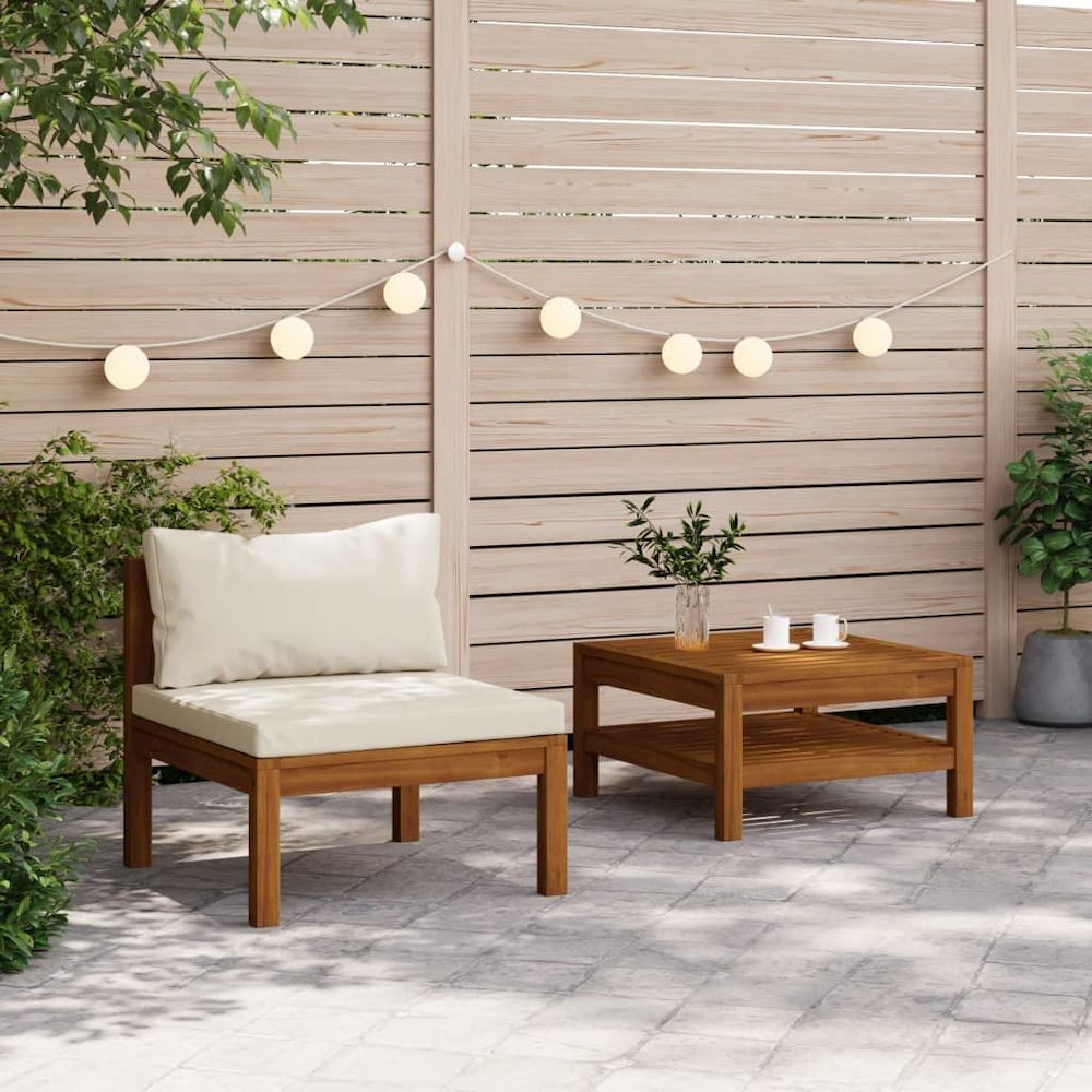 Garden Sofa Set Cream White Solid Acacia Wood, Polyester Fabric. Picture 1