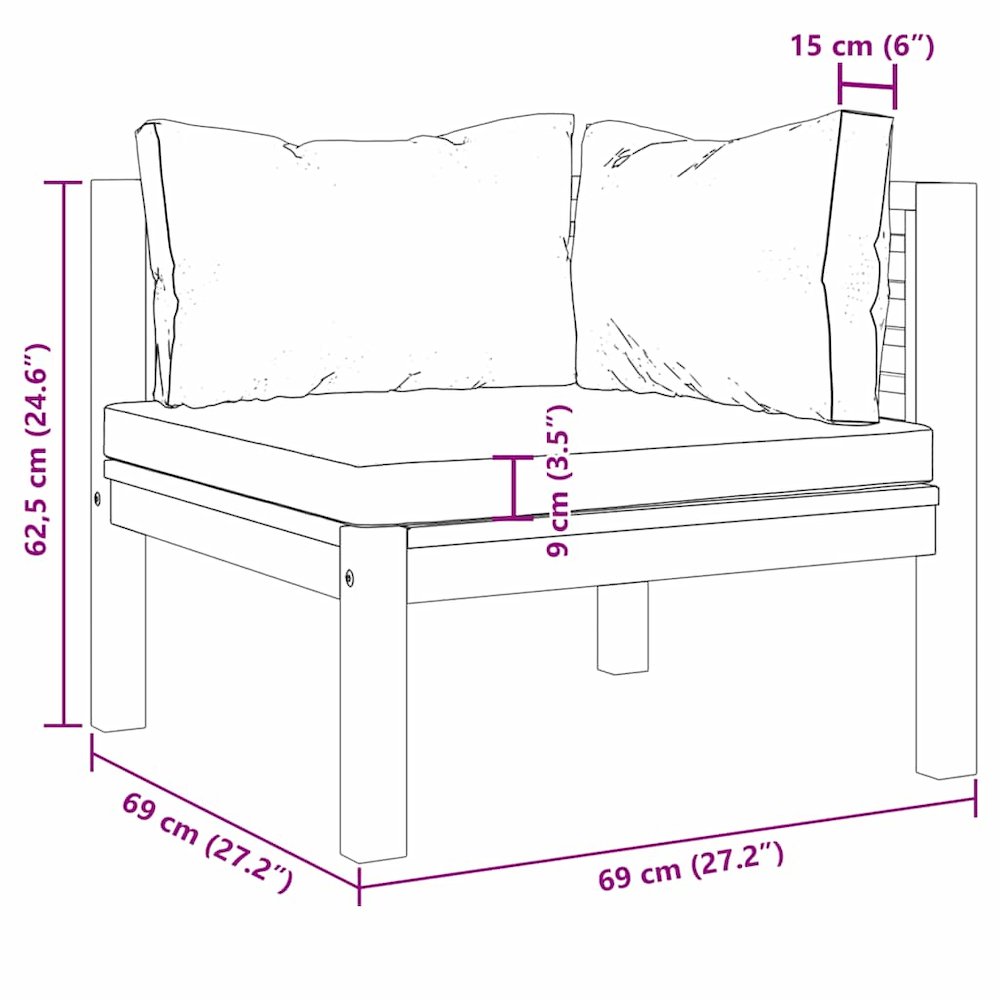 Corner Sofa Dark Grey Solid acacia wood Medium Modular. Picture 8